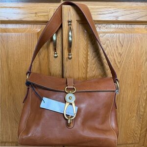 Dooney & Bourke Cognac Leather Shoulder Bag with Brass Hardware